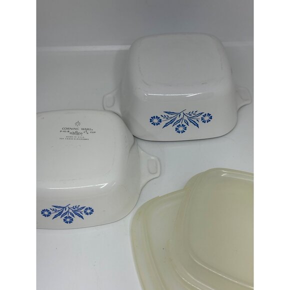 VTG CorningWare P-41-B Blue Cornflower 2 Petite Pans 1.75 Cup 80s USA Set White - Picture 11 of 11